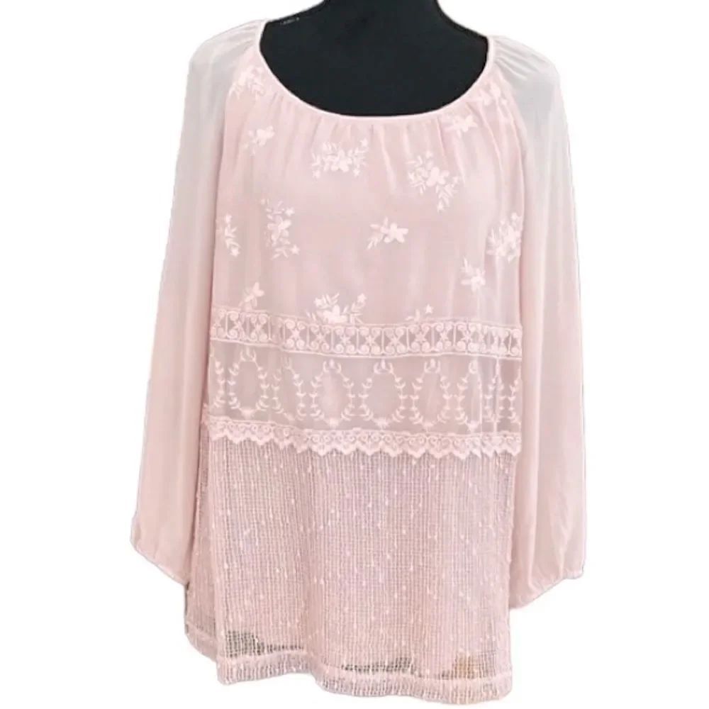 New with tags Krazy Kat Blush pink Mixed Media long sleeved woven top size S
